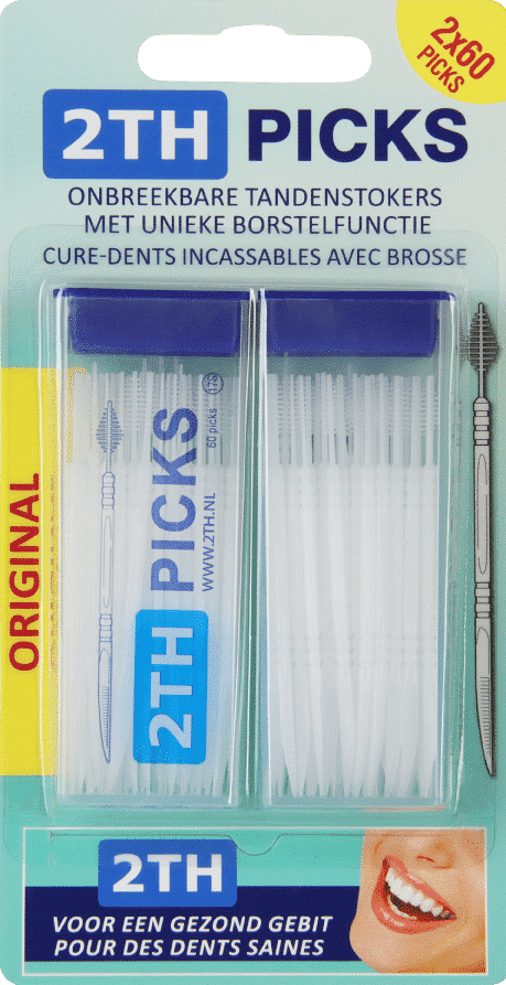 2 lots de 50 cure-dents avec fil dentaire dans distributeur blanc 7 x 1.7 cm